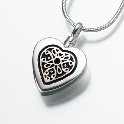 sterling silver heart with filigree insert cremation pendant necklace